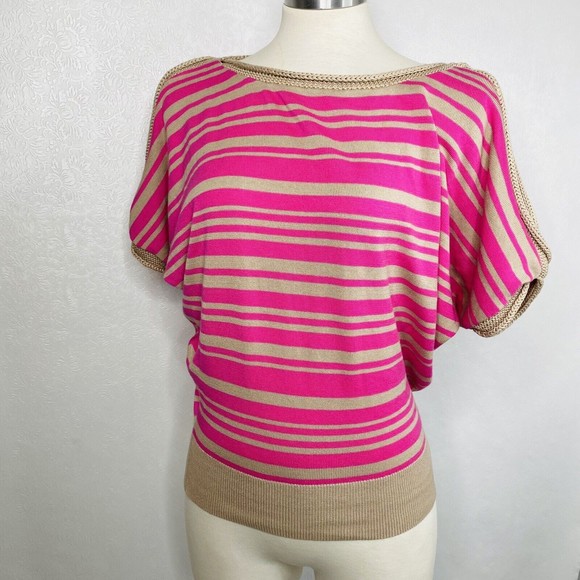 Trina Turk Womens Sz S Pink Tan Striped Sweater - Picture 2 of 10